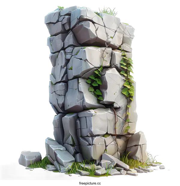 [Transparent Background PNG]A tall rocky tower with vines growing on it