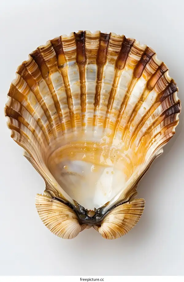 Empty Scallop Shell on White Background