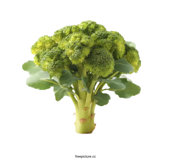 [Transparent Background PNG]Fresh Broccoli Head with Leaves on White Background