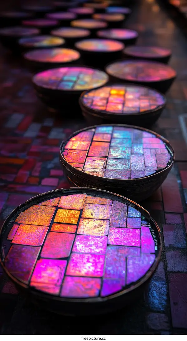 Colorful Mosaic Circles on a Mosaic Background