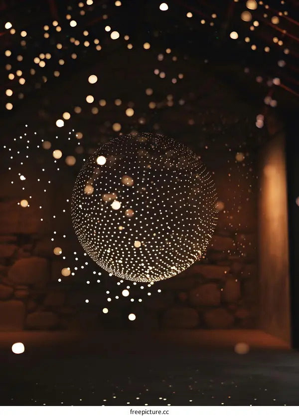 Sphere Light Fixture with Small Lights in a Dark Room