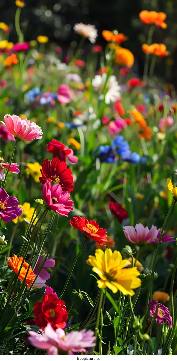 Colorful Wildflowers Blooming in Field