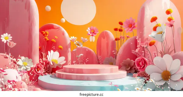 Pink Floral Display Podium Illustration