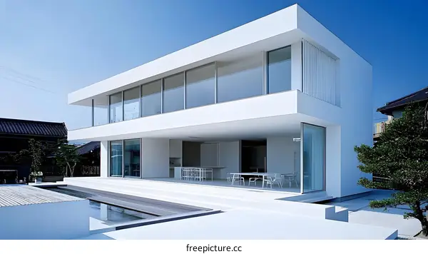 Modern White House with Pool and Garden