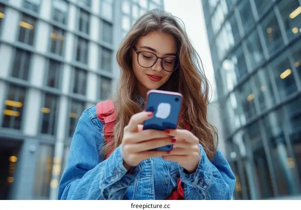 Young Woman Texting on Smartphone in City