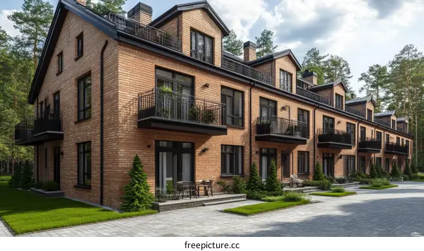 Modern Brick Townhouses in a Lush Green Setting
