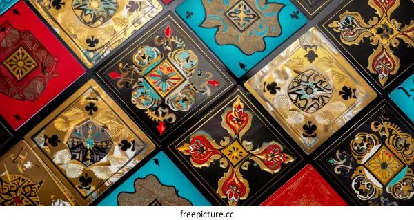 Ornate Playing Cards with Gold and Blue Accents