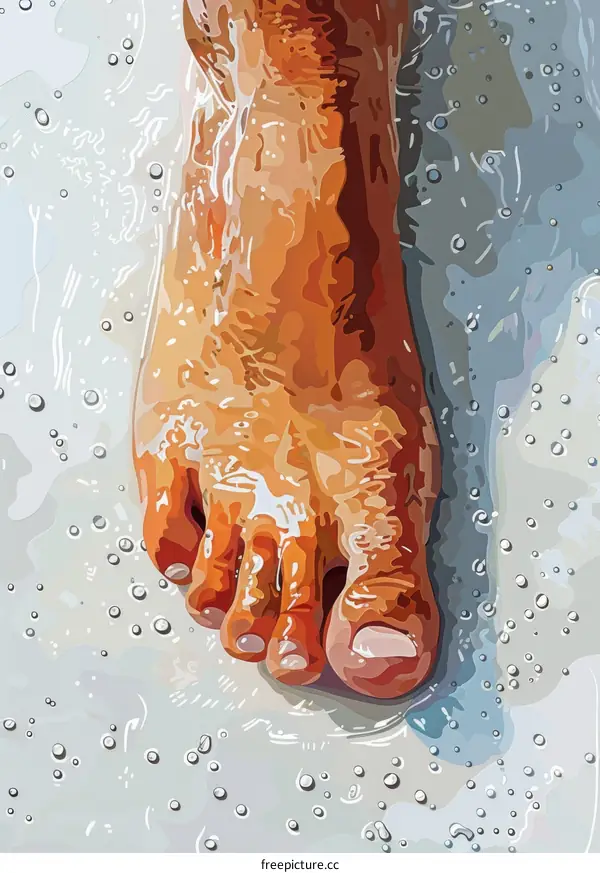 Close-up of a Wet Foot in a Bathtub