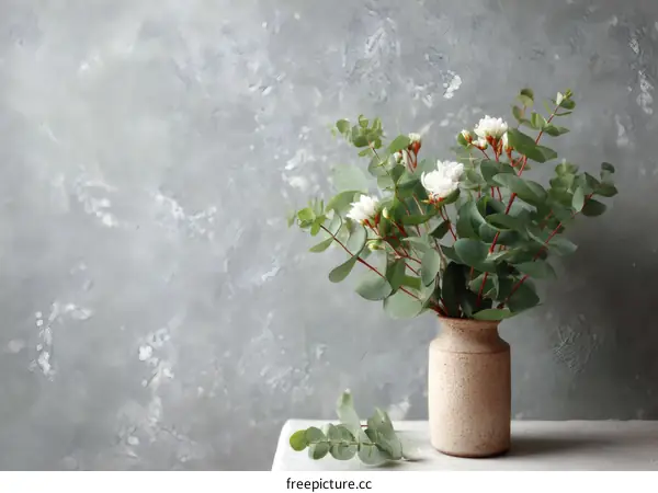 Elegant White Flowers in a Vase on a Gray Background