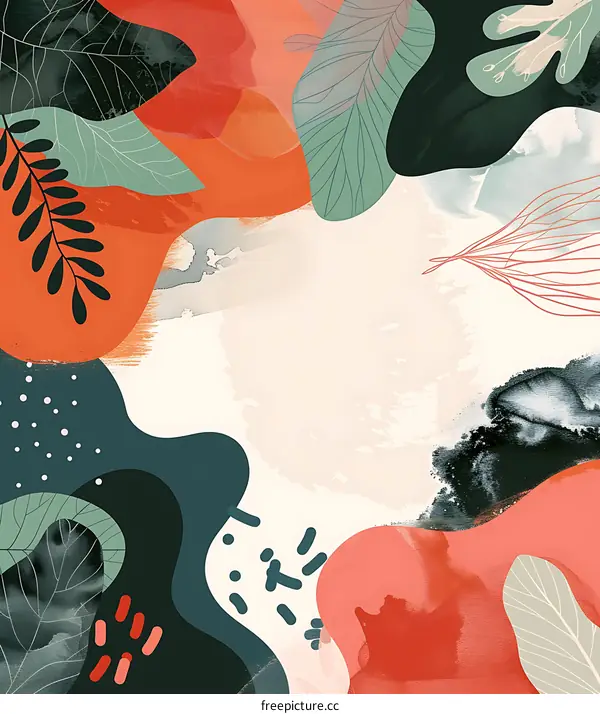 Abstract Art with Green and Orange Leaves