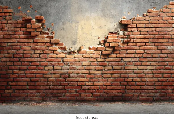 Aged Brick Wall with a Damaged Section