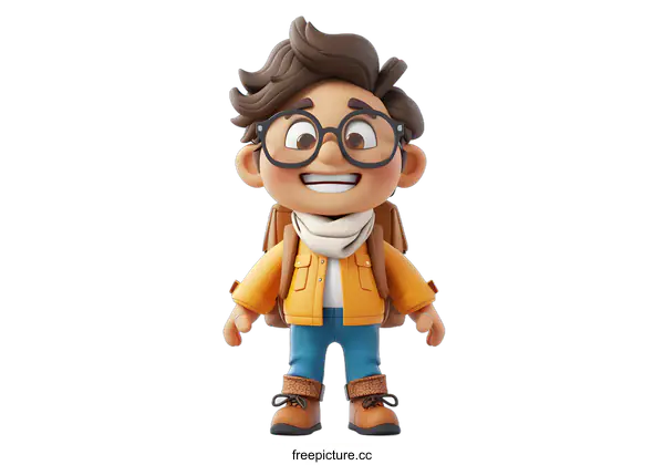 [Transparent Background PNG]A 3D illustration of a boy wearing a yellow jacket and blue jeans