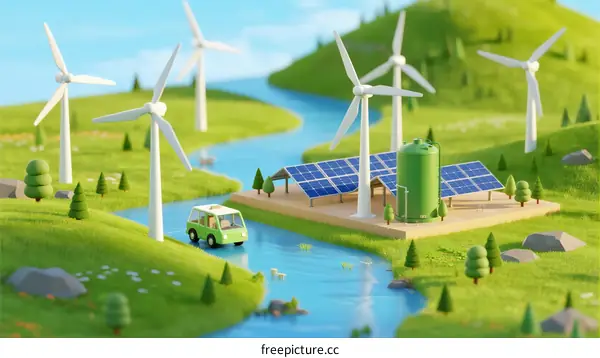 Eco-friendly Power Generation with Wind Turbines and Solar Panels
