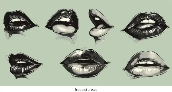 Set of sexy lips in retro style