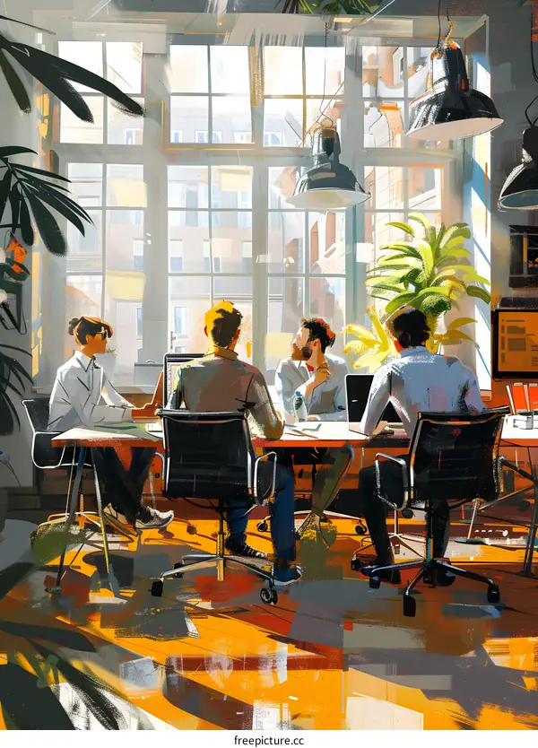 Four people in a meeting