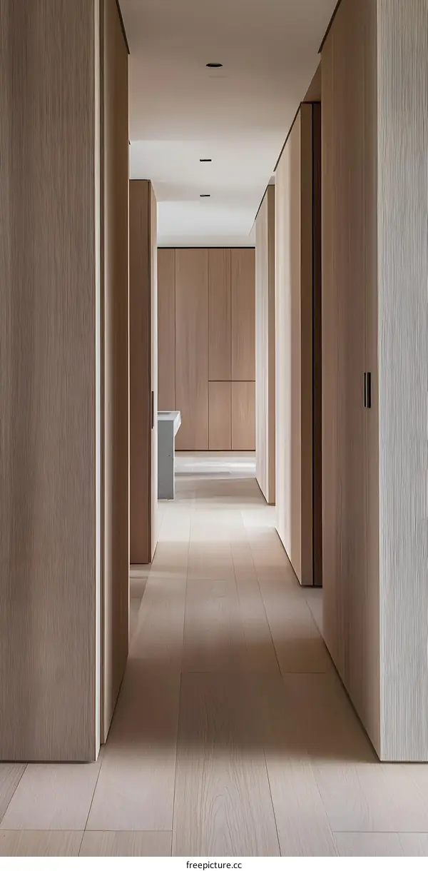 Minimalist Wooden Hallway Interior Design with Recessed Lighting