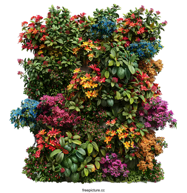 [Transparent Background PNG]A variety of flowers and plants growing on a white wall