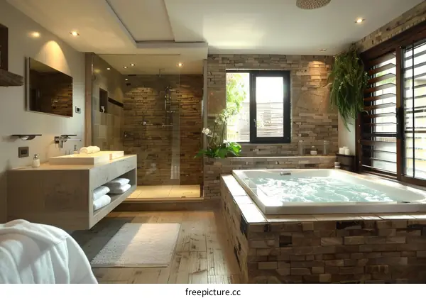 Luxurious Bathroom with Bathtub and Shower