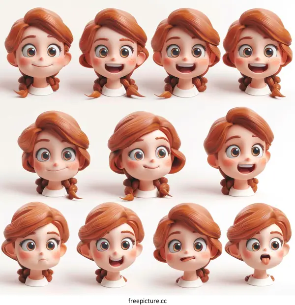 A collection of cute cartoon girl head images with different expressions