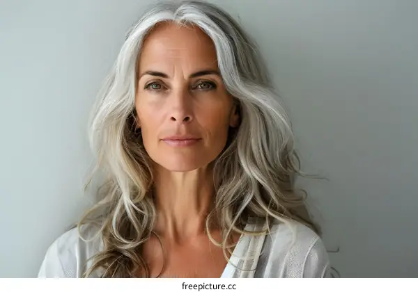 Portrait of a Mature Woman with Grey Hair