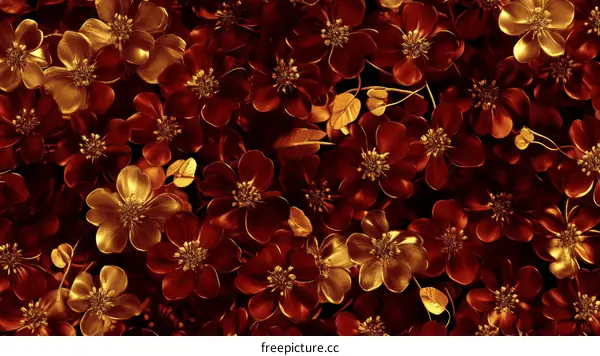 Golden and Red Floral Pattern Illustration