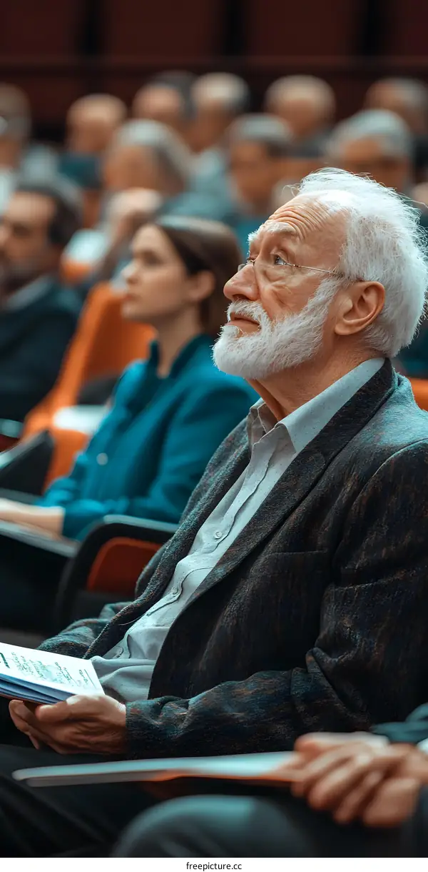 Elderly Man in Audience Listening Attentively at a Conference