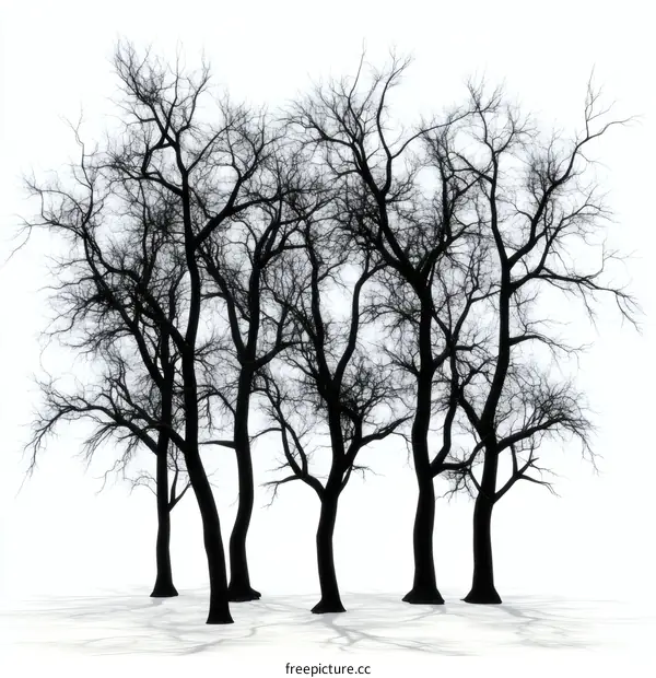 Silhouette of Bare Trees on White Background