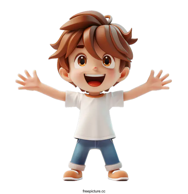 [Transparent Background PNG]Happy cartoon boy with open arms