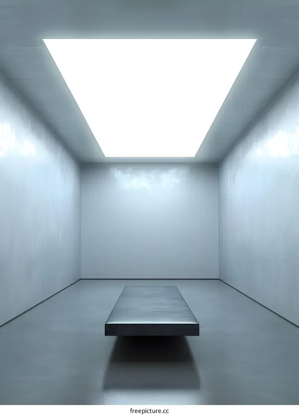 Minimalist Interior Design With  A  Floating Platform and  Ceiling Light