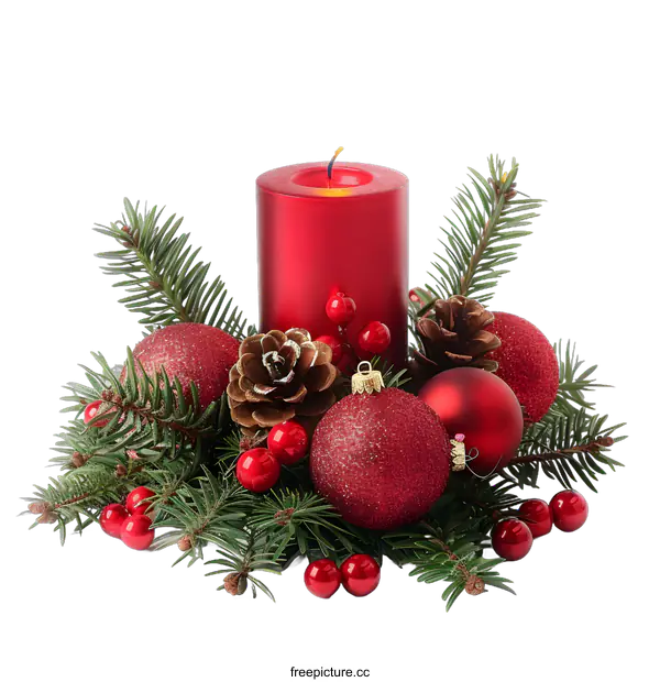 [Transparent Background PNG]Christmas Decoration with Candle and Ornaments