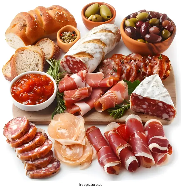 Charcuterie Board with Olives, Bread, and Jam