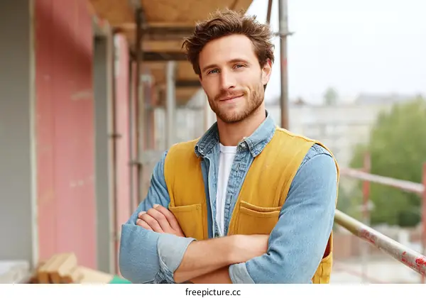 Construction worker portrait on a building site