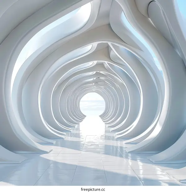 Futuristic tunnel with a bright light at the end