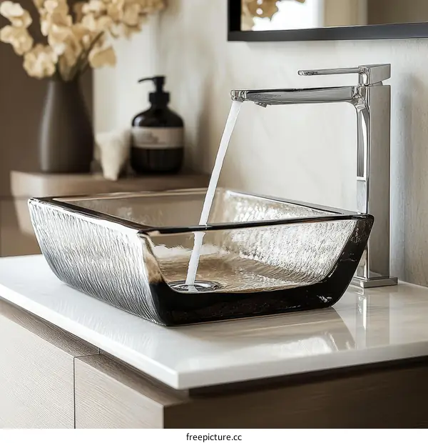 Modern Glass Rectangular Bathroom Sink with Faucet