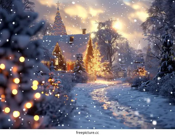 Snowy Christmas Cottage in a Picturesque Village