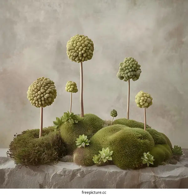 Miniature Green Landscape with Moss and Small Trees