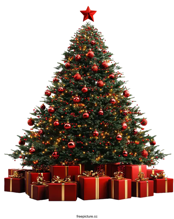 [Transparent Background PNG]Christmas Tree with Presents on a White Background
