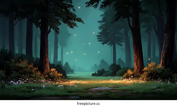Mystical Forest at Night Enchanted Landscape