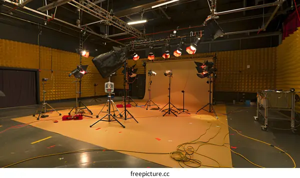 Professional Studio Setup with Multiple Lights and Equipment