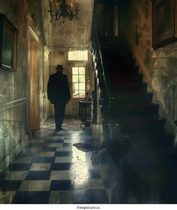 Man in a suit walking down a hallway