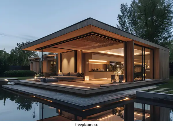 Modern Wooden House with Pool and Patio