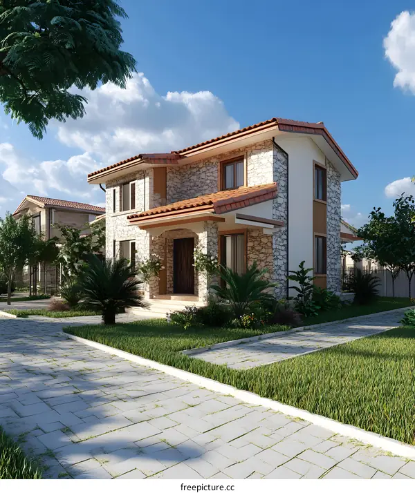 Modern Stone House with Front Yard