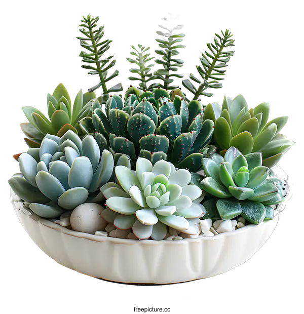 [Transparent Background PNG]Succulent Garden in White Pot