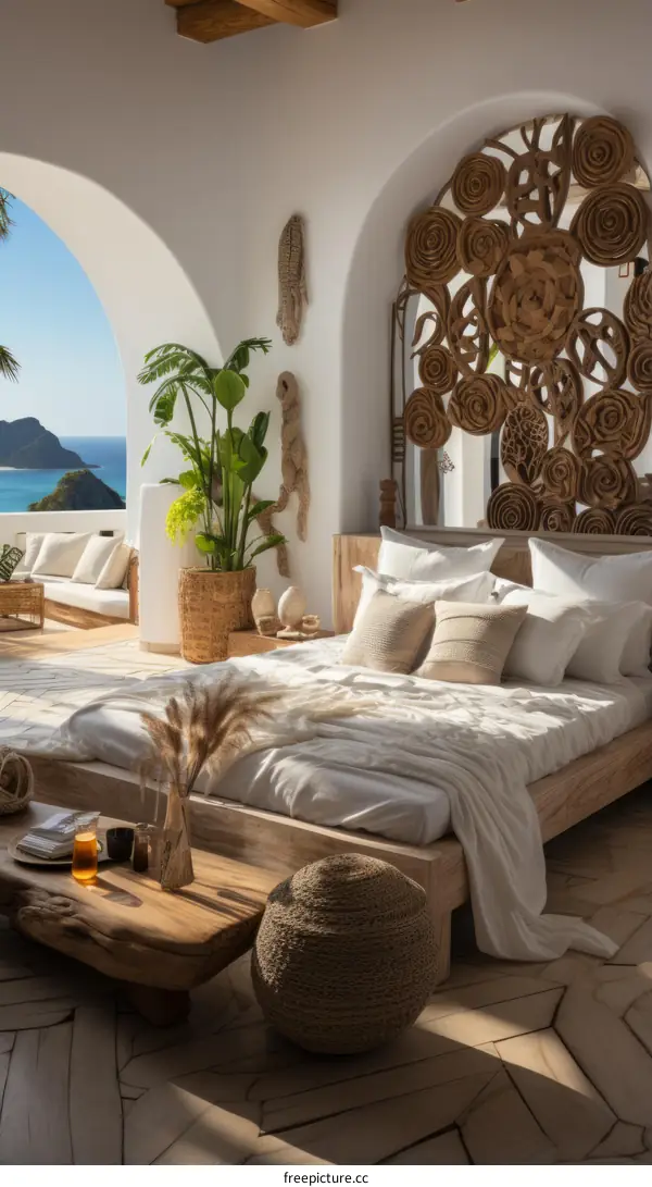 Modern luxury villa bedroom with stunning ocean view