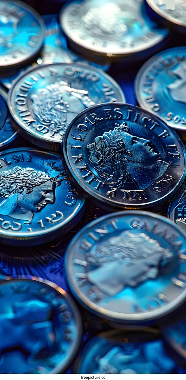 Close Up of Antique Silver Coins