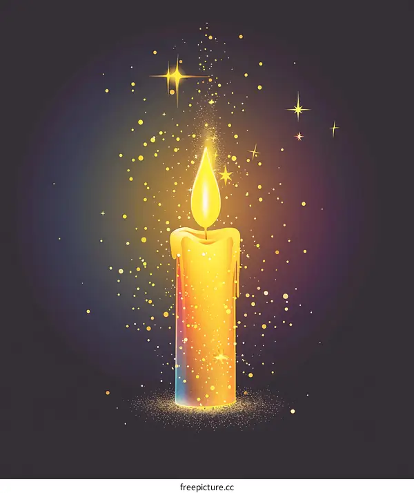 Burning Candle With Sparkling Dust