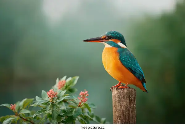 Kingfisher Perched on a Wooden Post, Natures Beauty