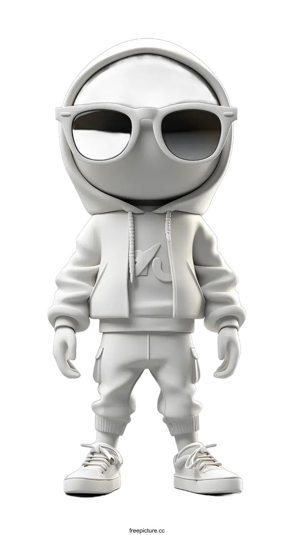 [Transparent Background PNG]3D rendering of a faceless character wearing a hoodie and sunglasses