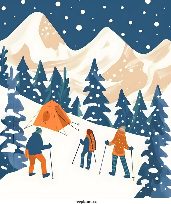 Winter Camping Adventure in Snowy Mountains