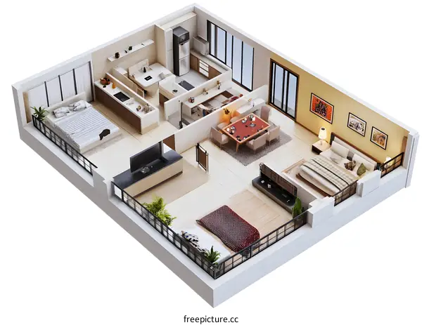 Modern Apartment Floor Plan Design with Kitchen, Dining, and Bedroom